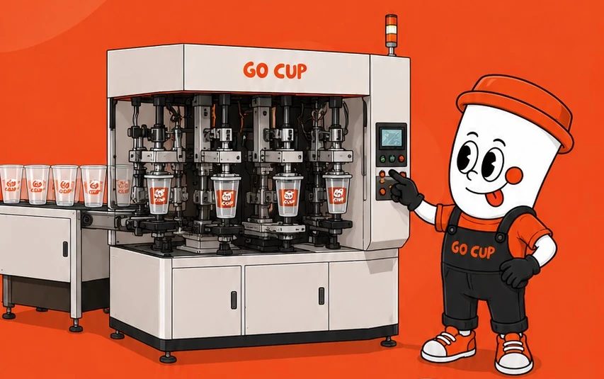 เครื่องสกรีนแก้วอัตโนมัติและมาสคอต GO CUP